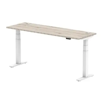 Air 1800x600mm Height Adjustable Desk Grey Oak Cable Ports White Leg