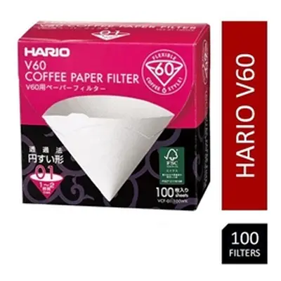 Hario V60 Coffee Filter Papers Size 01 - White - (100 Pack Boxed)