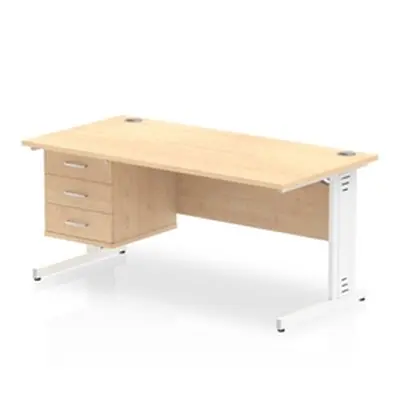 Impulse 1600x800 Desk Maple White Cable Managed Leg + Fixed Pedestal