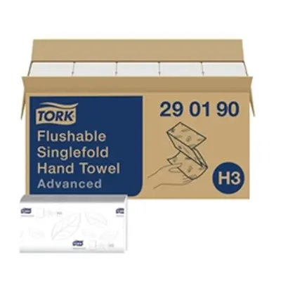 Tork Singlefold Hand Towel H3 Flushable White 3750 Sheets