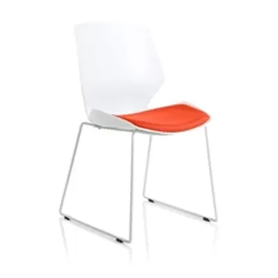 Florence Sled White Frame Bespoke Tabasco Orange Fabric Visitor Chair