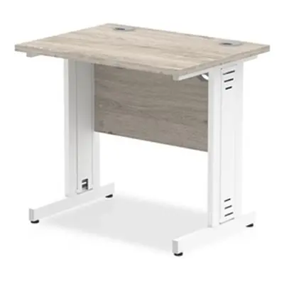 Impulse 800 x 600mm Straight Desk Grey Oak Top White Cable Managed Leg