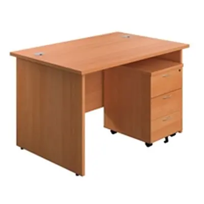 1200X800 Panel Rectangular Desk Beech + 3 Drawer Ped