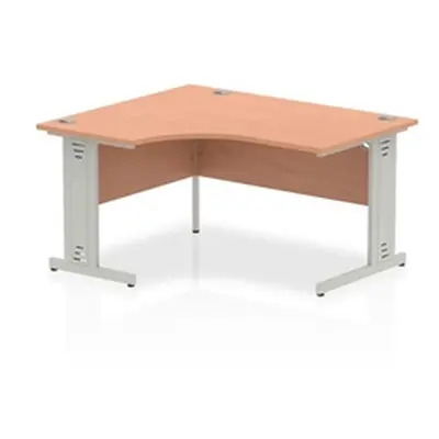 Impulse 1400mm Left Crescent Desk Beech Top Silver Cable Managed Leg