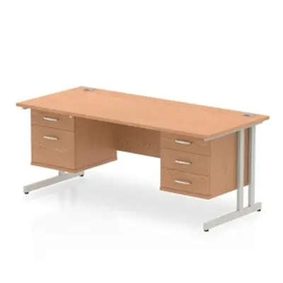 Impulse 1800 Rectangle Silver Cant Leg Desk Oak 1 x 2 - MI002692