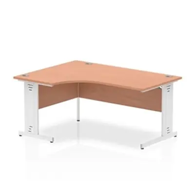 Impulse 1600mm Left Crescent Desk Oak Top White Cable Managed Leg