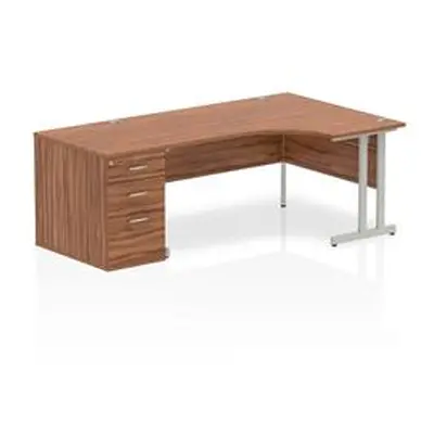 Impulse 1600 Right Crescent Desk Walnut Cantilever Leg + Desk High Ped