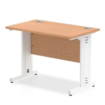 Impulse 1000 x 600mm Straight Desk Oak Top White Cable Managed Leg