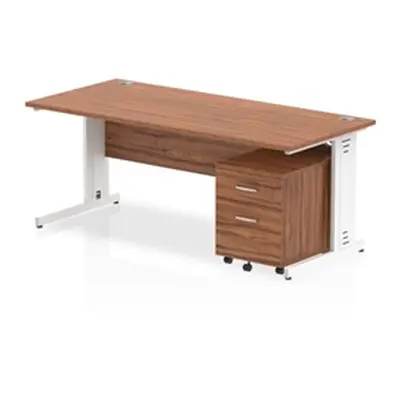 Impulse 1800x800 Desk Walnut Top White Cable Managed Leg+ Mobile Ped