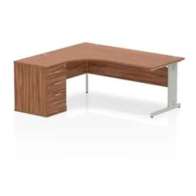 Impulse 1800 Left Crescent Desk Walnut Cable Managed + Desk High Ped