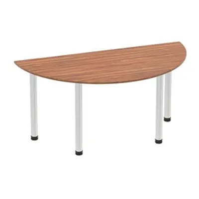 Impulse 1600mm Semi-Circle Table Walnut Top Brushed Aluminium Post Leg