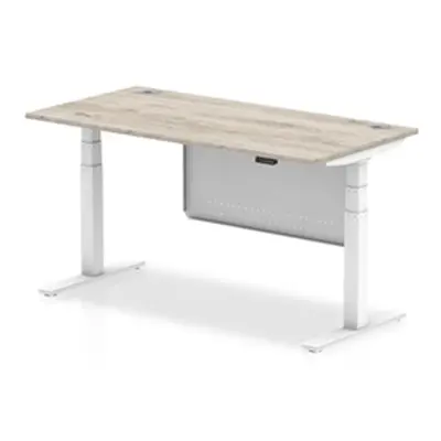 Air 1600x800 Height Adjustable Desk Grey Oak CP White Leg Modesty Pnl