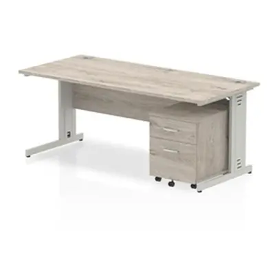 Impulse 1800x800 Desk Grey Oak Silver Cable Managed Leg+ Mobile Ped