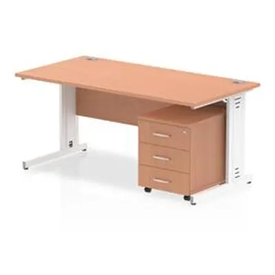 Impulse 1600x800mm Desk Beech Top White Cable Managed Leg + Mobile Ped