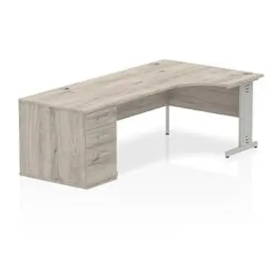 Impulse 1800mm Right Crescent Desk Grey Oak White Leg + Desk High Ped