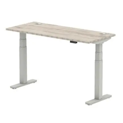 Air 1400x600mm Height Adjustable Desk Grey Oak Cable Ports Silver Leg