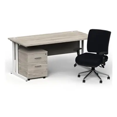 Impulse 1800 White Cant Desk Grey Oak + 2 Dr Mobile Ped & Chiro Black