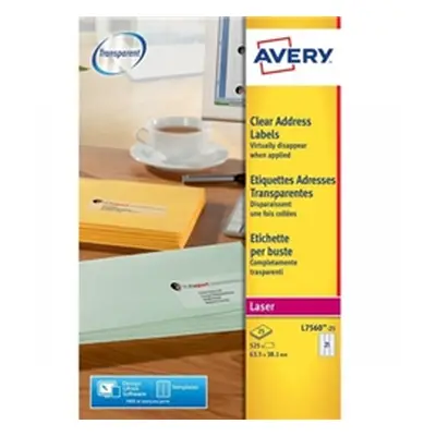 Avery Clear Addressing Labels Laser 21 per Sheet 63.5x38.1 L7560-25