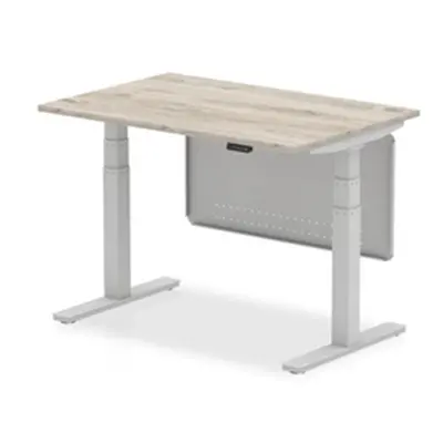 Air 1200x800 Height Adjustable Desk Grey Oak Silver Leg Modesty Panel