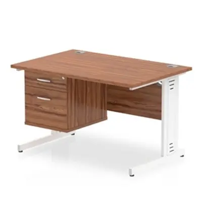 Impulse 1200x800 Desk Walnut White Cable Managed Leg + Fixed Pedestal