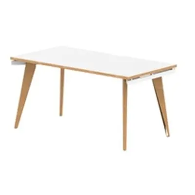 Oslo 1400mm Single Starter Desk White Top Wood Edge White Frame