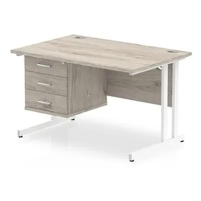 Impulse 1200 Rectangle White Cant Leg Desk Grey Oak 1 x 3 Drawer Fixed