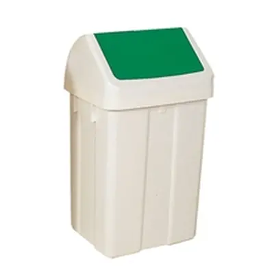 Plastic Swing Top Bin 50 Litre White With Green Lid