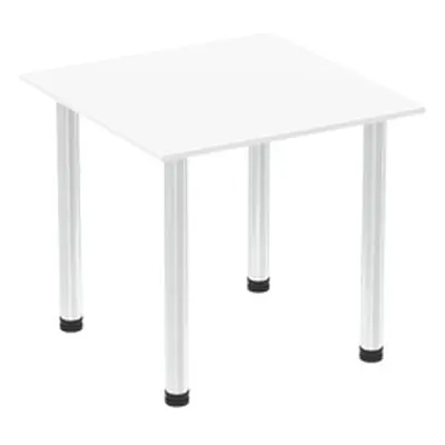 Impulse 800mm Square Table White Top Chrome Post Leg