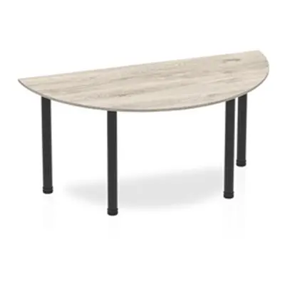 Impulse 1600mm Semi-Circle Table Grey Oak Top Black Post Leg