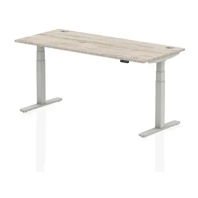 Air 1800x800mm Height Adjustable Desk Grey Oak Cable Ports Silver Leg