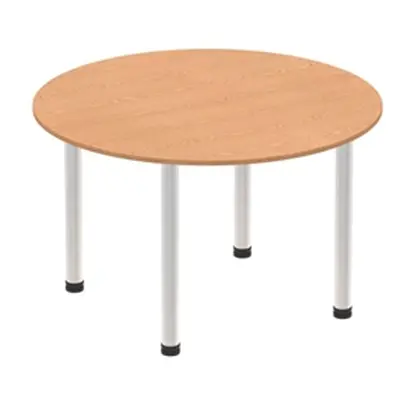 Impulse 1200mm Round Table Oak Top Brushed Aluminium Post Leg