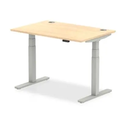 Air 1200x800mm Height Adjustable Desk Maple Top Cable Ports Silver Leg