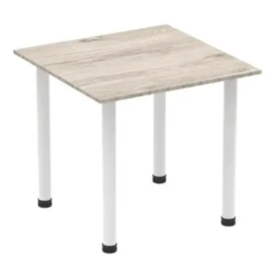 Impulse 800mm Square Table Grey Oak Top White Post Leg