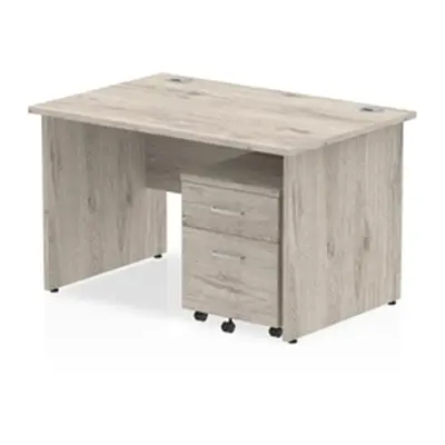 Impulse 1200x800mm Desk Grey Oak Top Panel End Leg and Mobile Ped