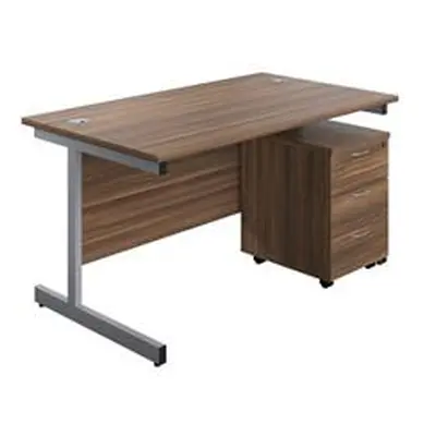 1400X800 Rectangular Desk Dark Walnut - Silver & 3 Drawer Pedestal