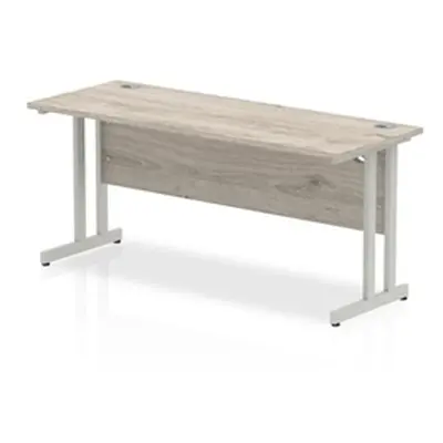 Impulse 1600 x 600mm Straight Desk Grey Oak Top Silver Cantilever Leg