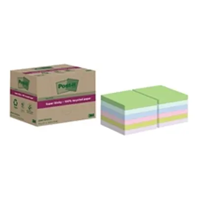 Post-it Super Sticky Recycled 76x76mm Assorted (Pack of 12)