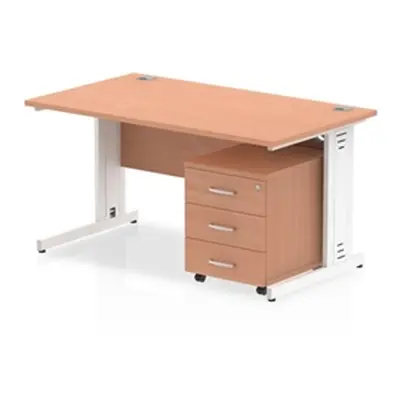 Impulse 1400x800mm Desk Beech Top White Cable Managed Leg + Mobile Ped