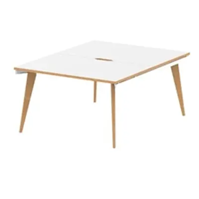 Oslo 1200mm B2B 2 Person Desk White Top Natural Wood Edge White Frame