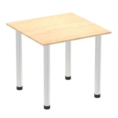 Impulse 800mm Square Table Maple Top Brushed Aluminium Post Leg