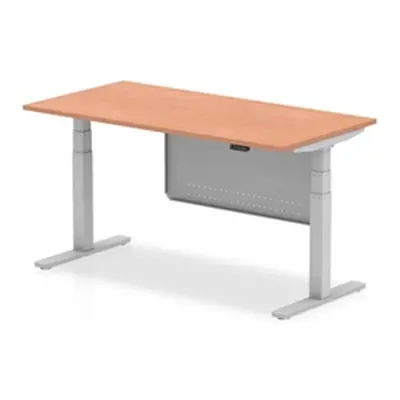 Air 1600x800 Height Adjustable Desk Beech Silver Leg Modesty Panel