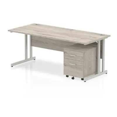 Impulse 1800x800 Desk Grey Oak Silver Cantilever Leg+ Mobile Ped