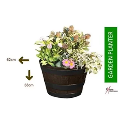 Fixtures Half Barrel Cask Brown 62cm x 38cm Extra Large Planter