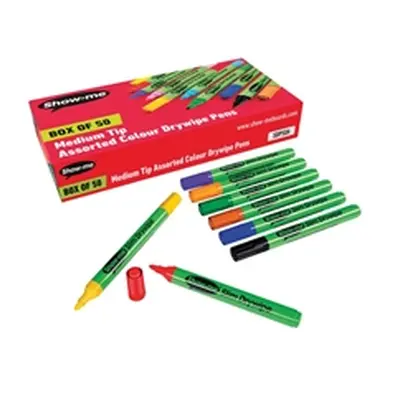 Show-me Drywipe Marker Medium Tip Assorted (50 Pack)