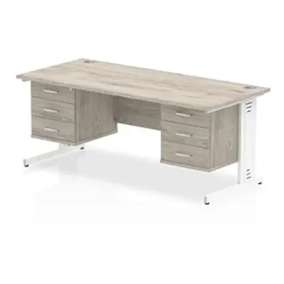 Impulse 1800x800 Desk Grey Oak White Leg 2x3 Drawer Fixed Pedestal