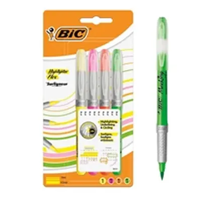 Bic Highlighter Flex Brush Tip Assorted Colours (4 Pack)