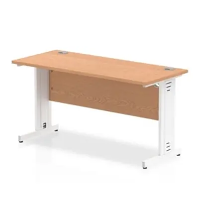 Impulse 1400 x 600mm Straight Desk Oak Top White Cable Managed Leg