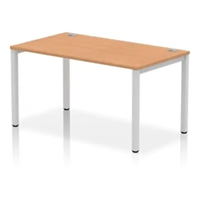 Impulse Bench Single Row 1400 Silver Frame Office Bench Desk Oak