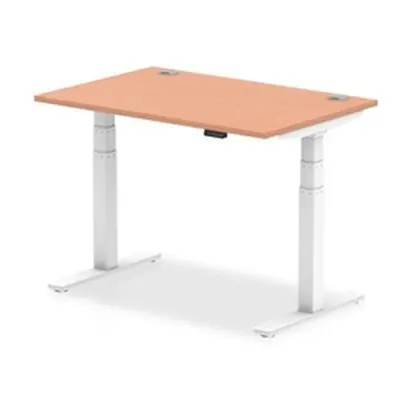 Air 1200x800mm Height Adjustable Desk Beech Top Cable Ports White Leg