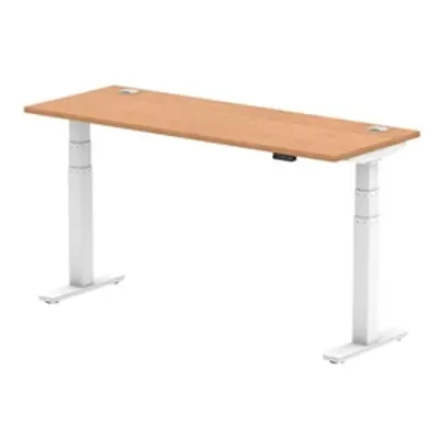 Air 1600 x 600mm Height Adjustable Desk Oak Top Cable Ports White Leg